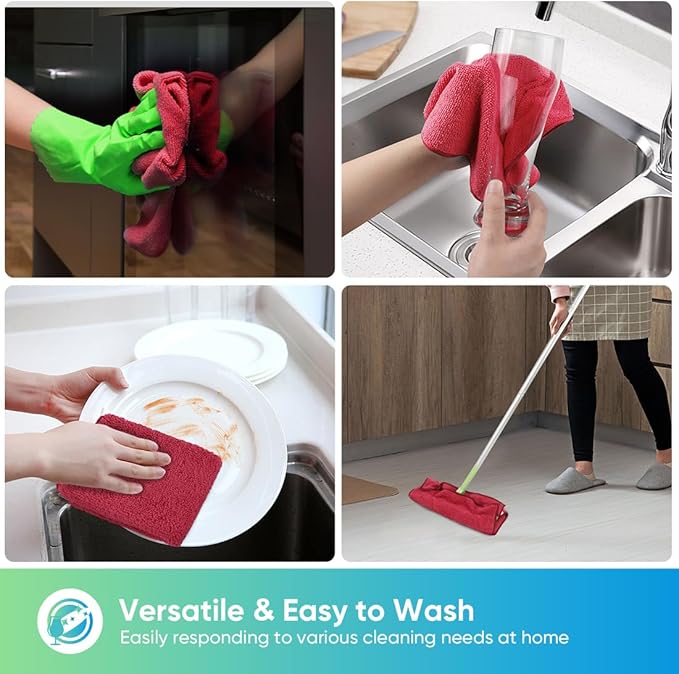 HOMEXCEL Red Microfiber Cleaning Cloth, 12 Pack Premium Microfiber Towels