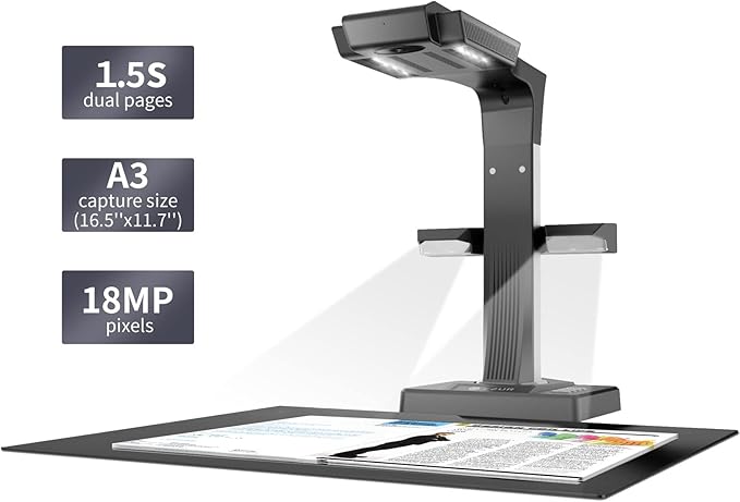 CZUR ET18 Pro Professional Document Scanner, 2nd Gen Auto-Flatten & Deskew Tech