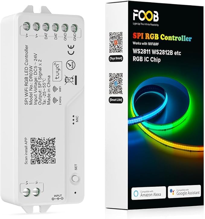WiFi RGB IC LED Controller DR03W, Control by Smart Life/Tuya APP/Alexa/Google