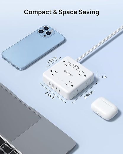 TROND 360° Rotating Plug Power Strip, 5FT Flat Extension Cord