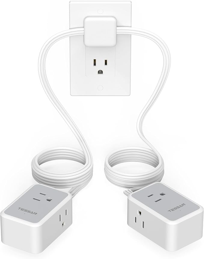 TESSAN Twin Extension Cord 12 FT, Double Ended Flat Plug Surge Protector Power