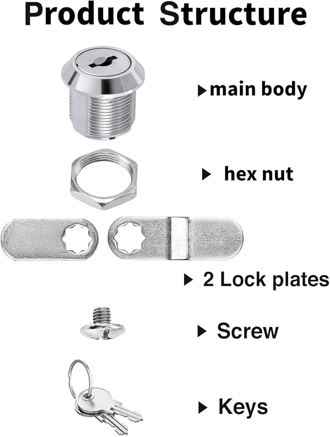 Cabinet Cam Locks Keyed Alike, 5/8'' Fits on 3/8'' Max Door Thickness, Secure