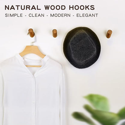 Wood Wall Hooks, 4 Pack Coat Hooks Wall Mounted, Rustic Wooden Heavy Duty Robe