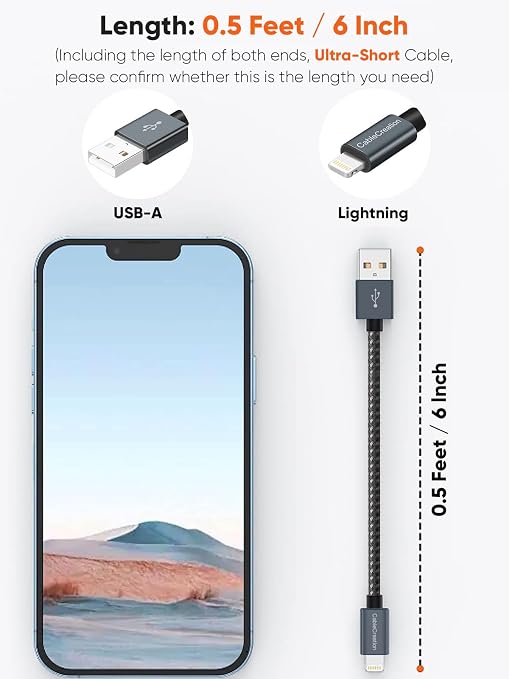 CableCreation Short iPhone Charger Cable 0.5FT/0.15m, USB A to Lightning Cable