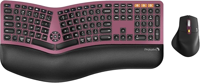 ProtoArc Ergonomic Wireless Keyboard Mouse, EKM01 Plus Full Size Ergo Bluetooth