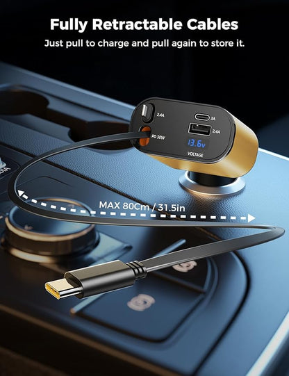 【Upgraded】 SUPERONE Retractable Car Charger 4 in 1, Fast Car Phone Charger