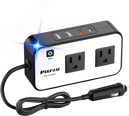 200W Car Power Inverter, PiSFAU DC 12V to 110V AC Car Plug Adapter Outlet