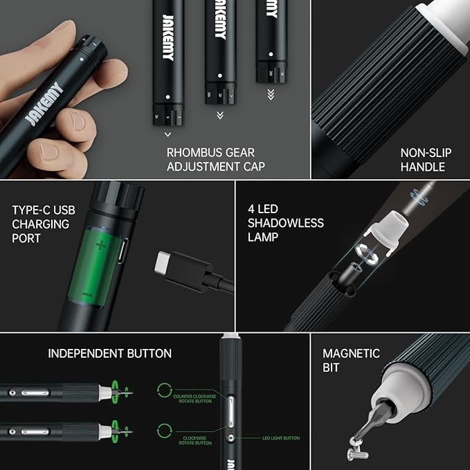 Mini Electric Screwdriver, JAKEMY Adjustable Torque Power Screwdriver Dual-mode