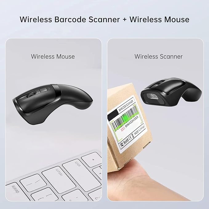 New Wireless Mouse Barcode Scanner, 2-in-1 Design 2D Handheld Barcode Scanner