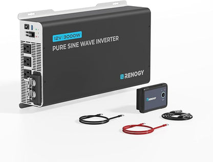 Renogy Inverter PUH 3000W, 12V to 110V Pure Sine Wave Power Inverter, Built-in
