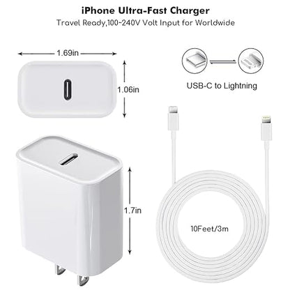 Fast iPhone Charger, Quick 10Foot USBC Wall Charger Phone Charge 2Pack 20W PD
