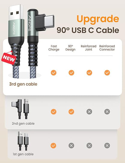 AINOPE USB to USB C Cable 3.1A Type C Charger Fast Charging, Right Angle USB to