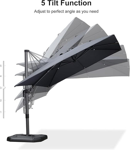 PURPLE LEAF 9' X 12' Right-left Tilt Patio Umbrella with Base Outdoor Cantilever Swivel Rectangle Umbrella Aluminum Offset Umbrella with 360-degree Rotation for Garden Deck Pool Patio Grey