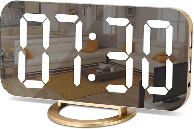 SZELAM Digital Alarm Clock, LED and Mirror Desk Clock Large Display,