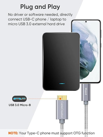 CableCreation 1FT USB C to Micro B Cable, 10Gbps Speed External Hard Drive