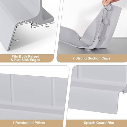 Sink Splash Guard with Suction Cups, Silicone Water Guard
