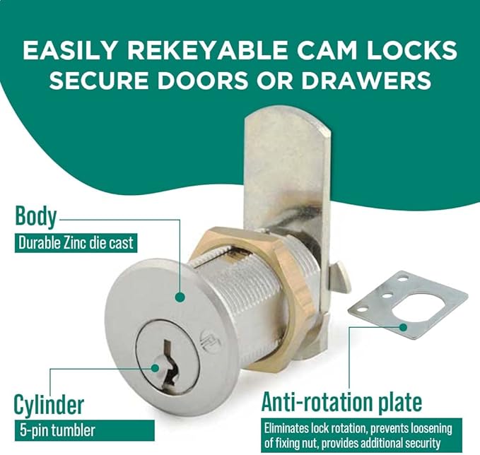 Olympus Lock DCN1 Rekeyable Cam Lock | 1" Cylinder KD Keyed Different | US26D