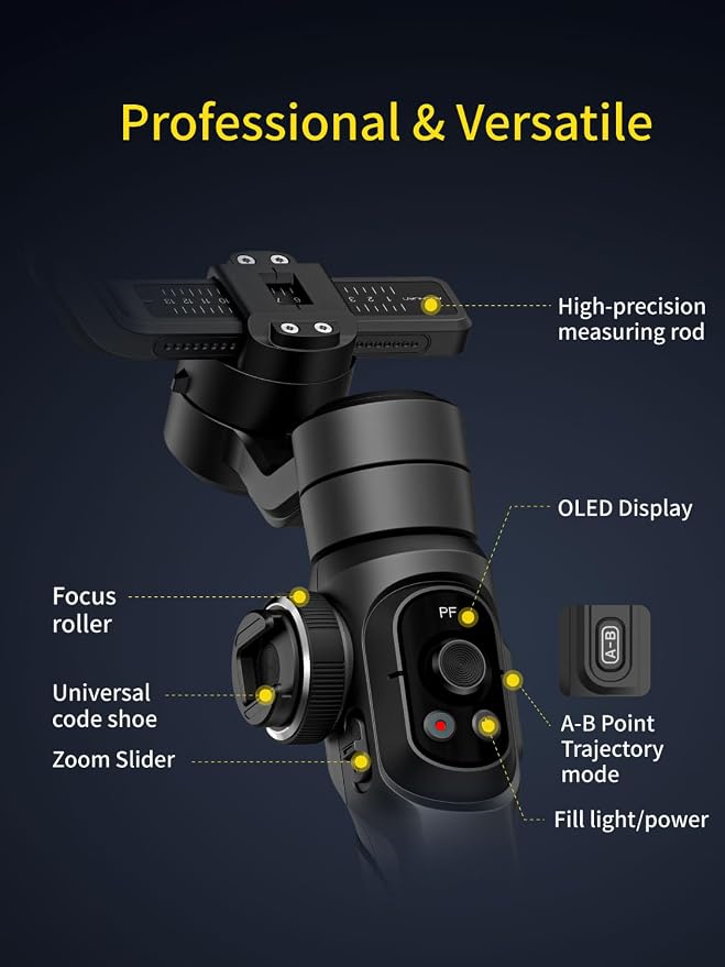 Gimbal Stabilizer for Smartphone, 3-Axis Industry-Standard Gimbal w/360°Rotation