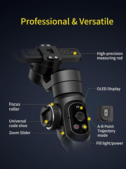 Gimbal Stabilizer for Smartphone, 3-Axis Industry-Standard Gimbal w/360°Rotation