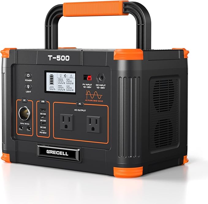 500W Portable Power Station, GRECELL Solar Generator 519Wh Lithium Battery