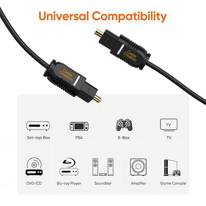 CableCreation Optical Digital Audio Cable 3.3FT, Thin Fiber Optic Toslink Gold