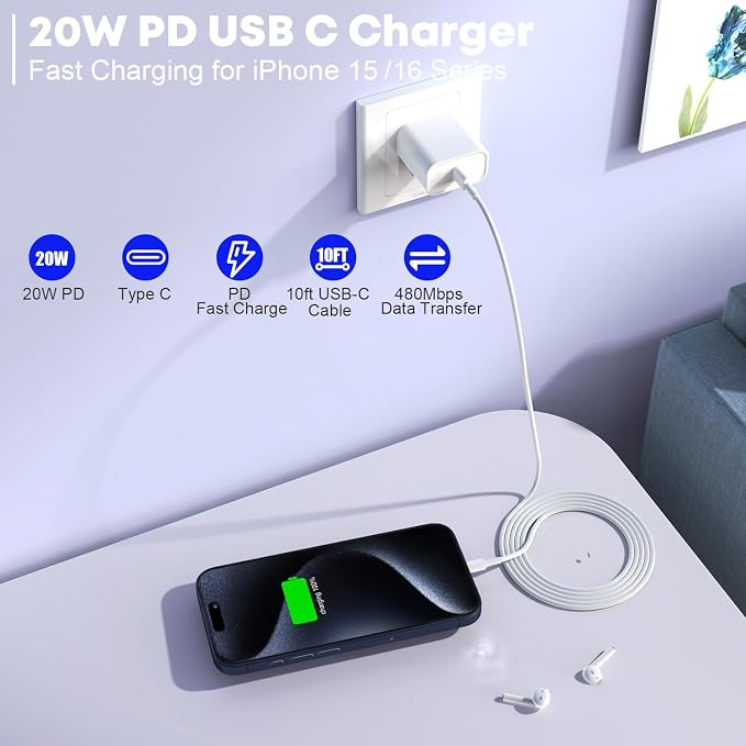 Fast Charger for iPhone 16/15 Charger, 10FT Extra Long Fast Charging 3Pack