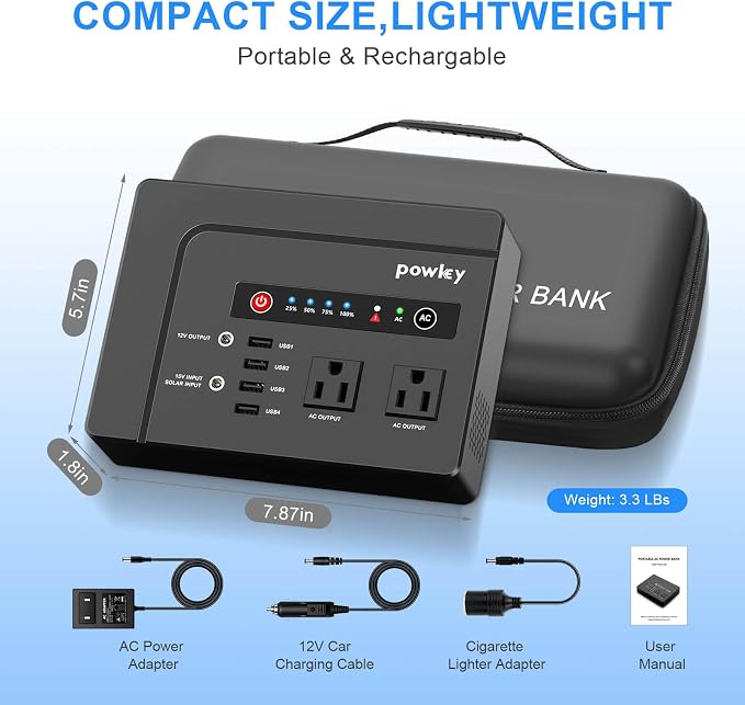 Powkey Portable Power Station 200W, 146Wh Portable Solar Generator Battery Pack