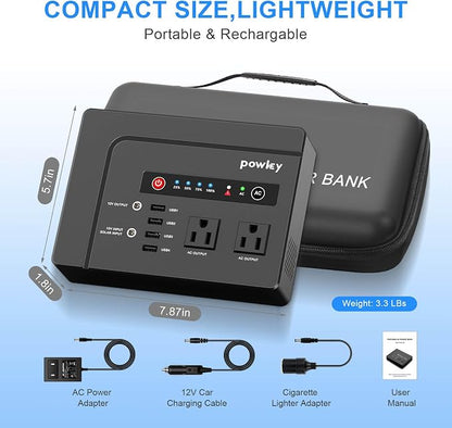 Powkey Portable Power Station 200W, 146Wh Portable Solar Generator Battery Pack