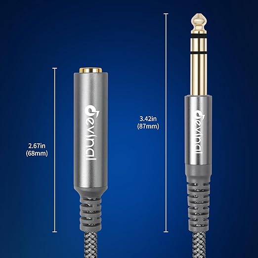 Devinal 1/4 inch Headphone Extension Cable, 6.35mm TRS Male to Female Stereo