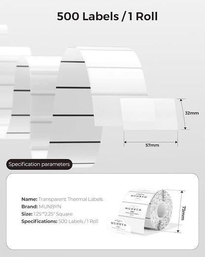 MUNBYN Clear Thermal Labels, 2.25 x 1.25 Inches, Printable Transparent Stickers