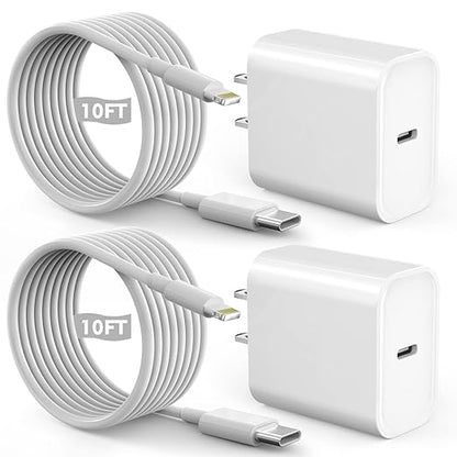 Fast iPhone Charger, Quick 10Foot USBC Wall Charger Phone Charge 2Pack 20W PD