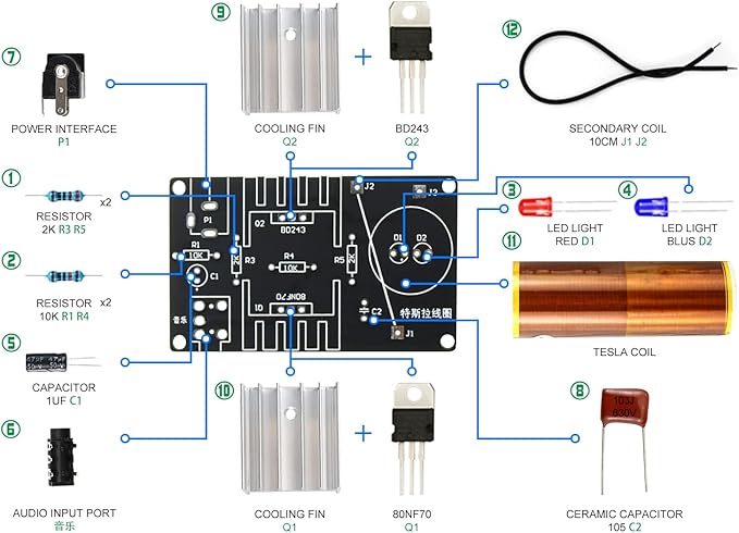 Soldering Practice Kit Music Black Tesla Coil