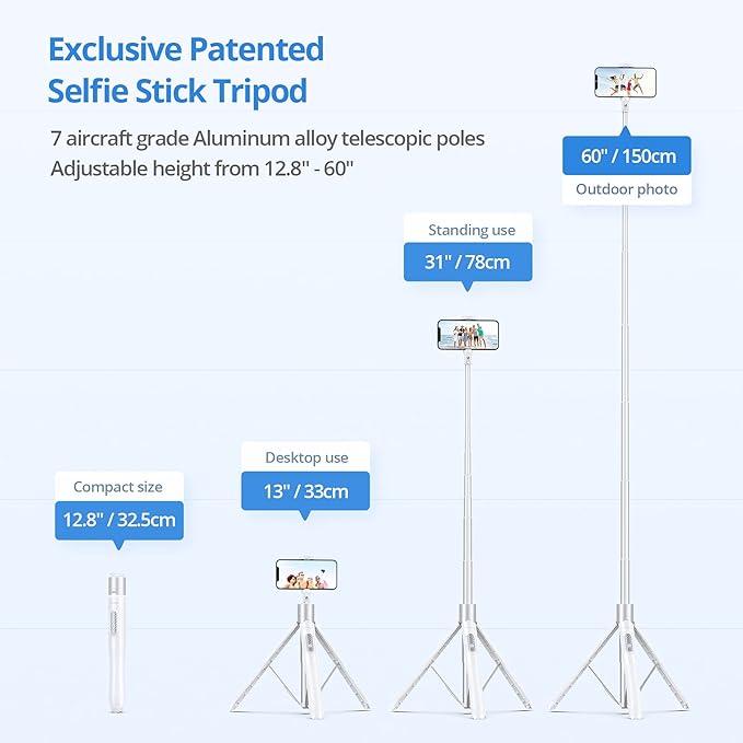 ATUMTEK 60" Selfie Stick Tripod, All in One Extendable Phone Tripod Stand