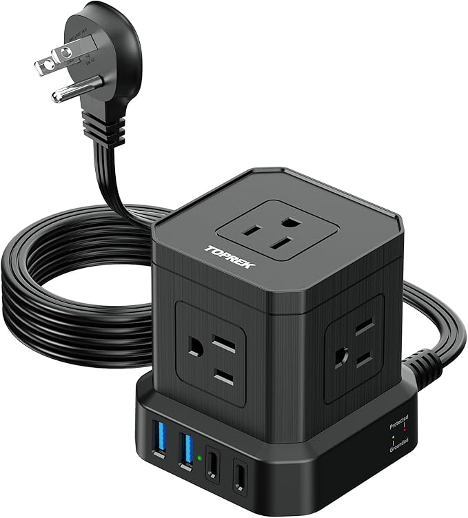 Power Strip with USB, USB C Power Strip with 5 Outlets, 2 USB-C & 2 USB-A
