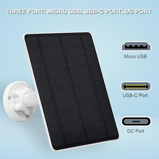 Solar Panel for Security Camera, 5W USB Solar Panel for Cameras DC 5V, Camera