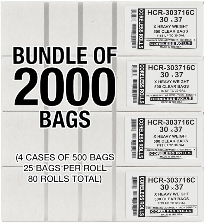 Aluf Plastics High Density Trash Bags, 30 Gallon, 16 Micron,