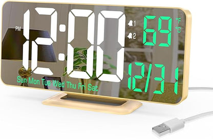 KOSUMOSU Desk Clock for Bedroom Accessories 6.7in Gold Digital Alarm Clock