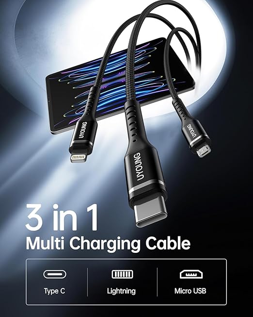 Multi Charging Cable 2Pack 6FT, 3 in 1 Charger Cable Braided Universal Phone