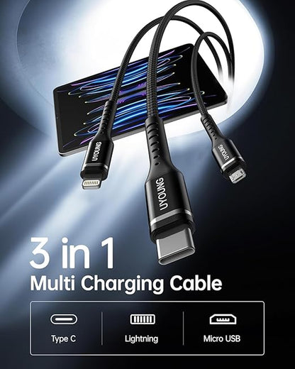 Multi Charging Cable 2Pack 6FT, 3 in 1 Charger Cable Braided Universal Phone