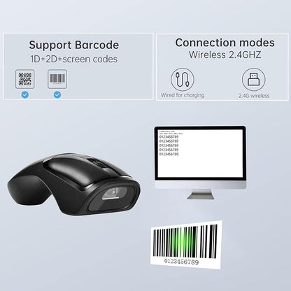 New Wireless Mouse Barcode Scanner, 2-in-1 Design 2D Handheld Barcode Scanner