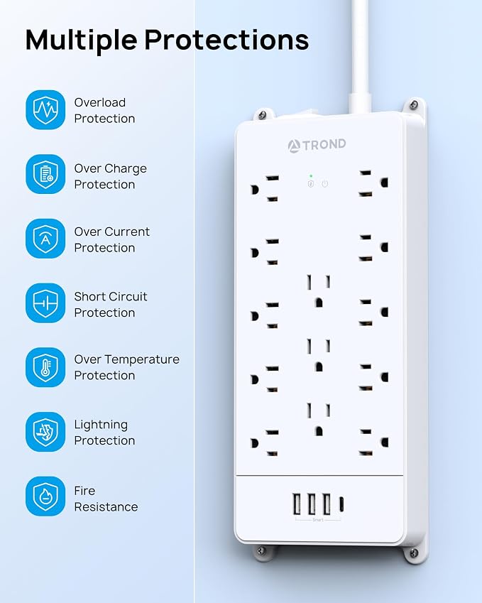 TROND Surge Protector Power Strip 10 ft Cord