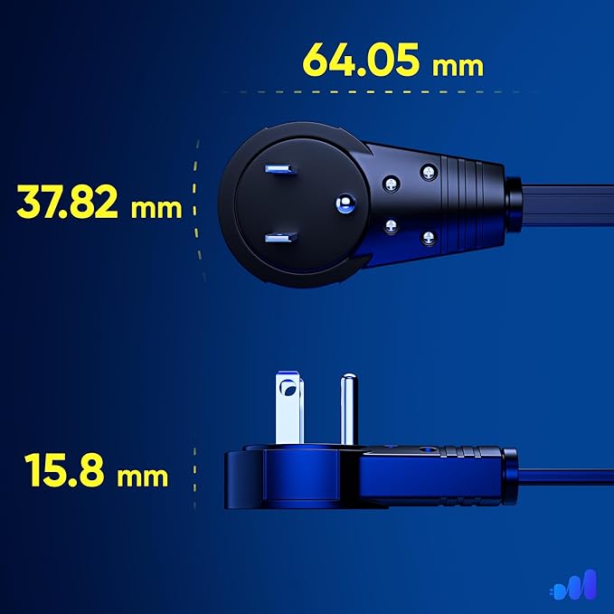 Maximm Cable 3 Ft 360° Rotating Flat Plug Extension Cord/Wire, 16 AWG Multi 3