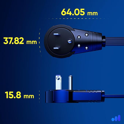 Maximm Cable 1 Ft 360° Rotating Flat Plug Extension Cord/Wire, 16 AWG Multi 3