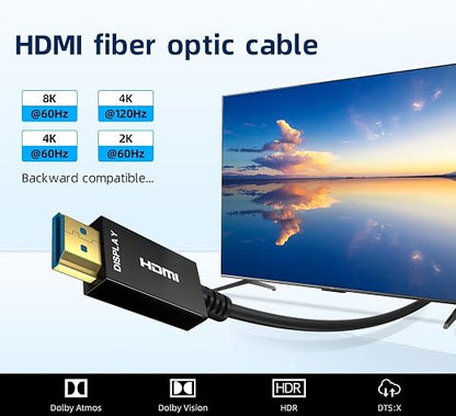 8K HDMI Fiber Optic Cable 15ft, 4K120 8K@60Hz HDMI 2.1 Cable, 48Gbps Ultra High