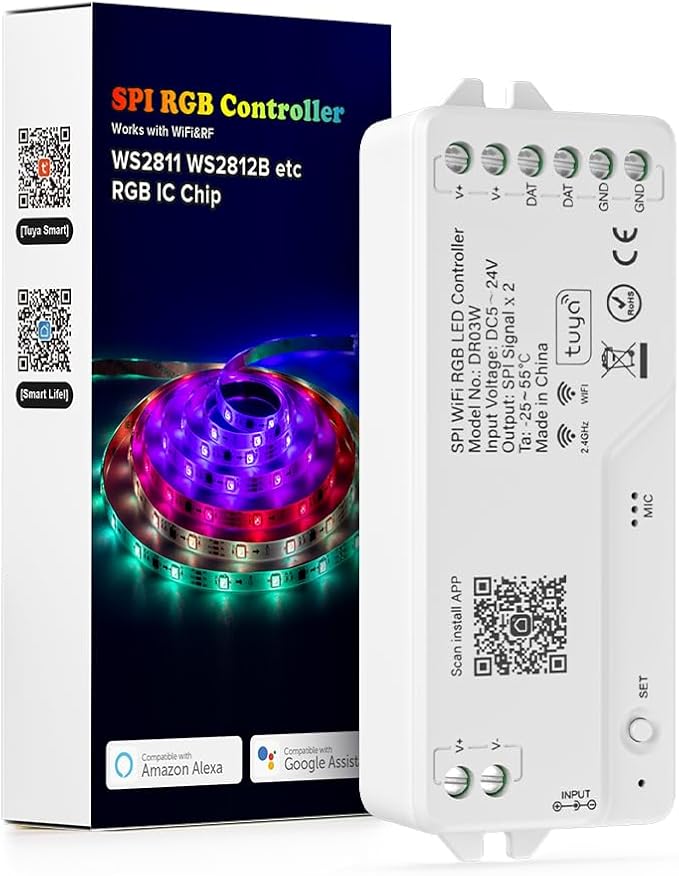 BTF-LIGHTING 2.4G WiFi DR03W RGB SPI Controller Tuya APP/Smart Life/Google