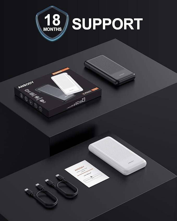 2-Pack 10000mAh Power Bank Fast Charging, 22.5W Compact USB C Portable Charger