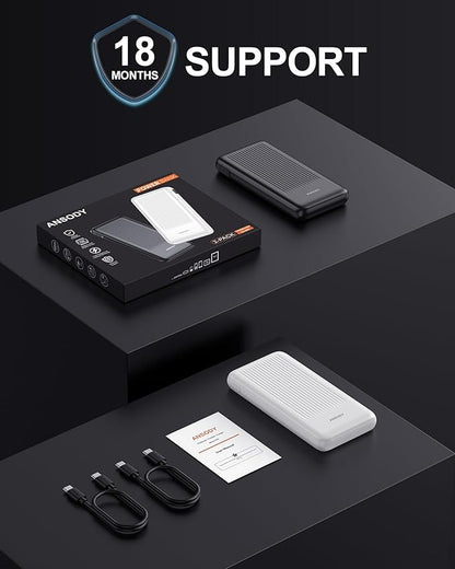 2-Pack 10000mAh Power Bank Fast Charging, 22.5W Compact USB C Portable Charger