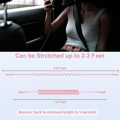 KIYODA USB C to Lightning Cable 3FTfor Car, Coiled iPhone Charger Fast Charging