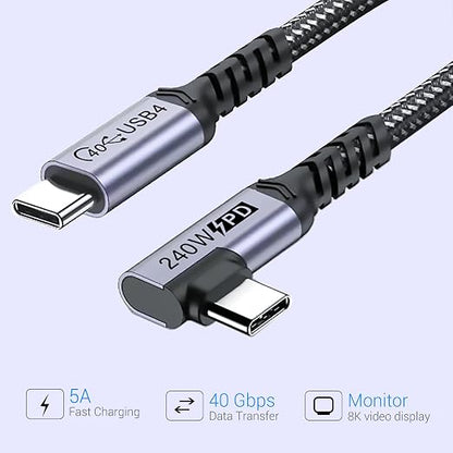Short USB 4 Cable Right Angle, 240W Fast Charging