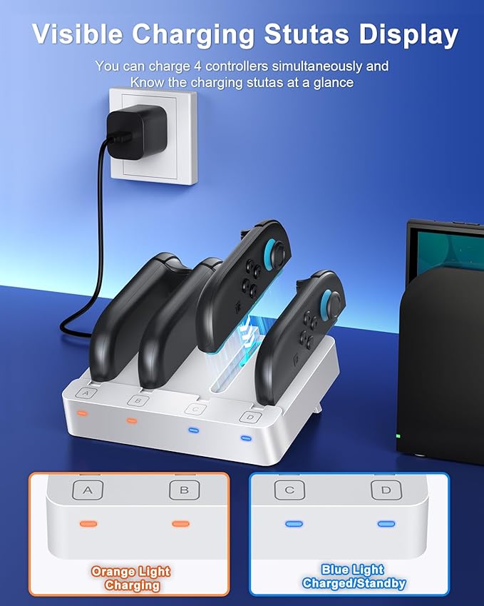 Charger for Nintendo Switch 2 and Switch 1 Controller, Horizontal Charging Dock